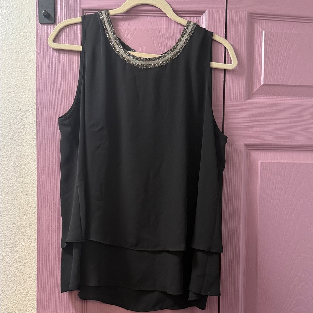 Zac & Rachel Black Layered Blouse with Silver Trim